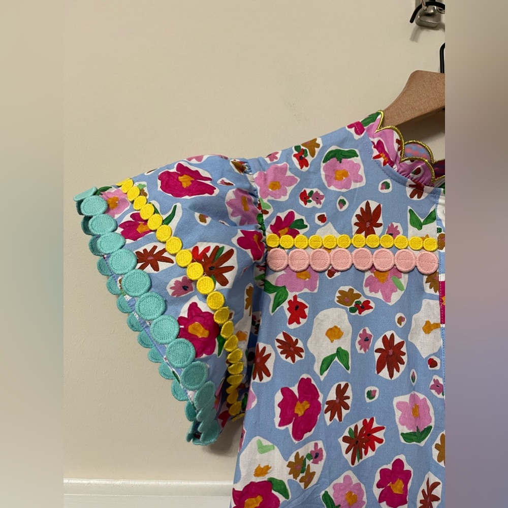CeliaB Blue Floral Tiered Midi Dress with Multicolor Trim - Picture 5 of 7